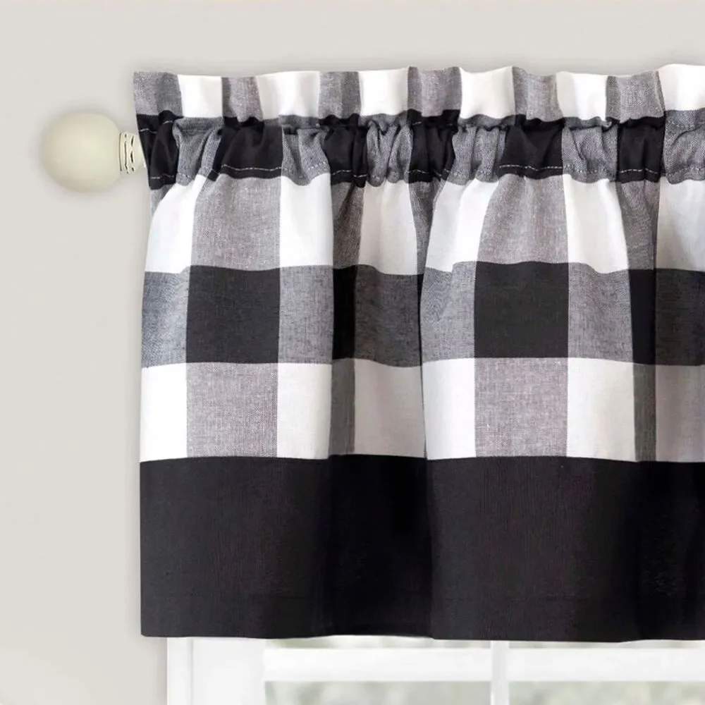 Achim Home Furnishing Hunter Black Plaid Modern Window Curtain Panels : 57